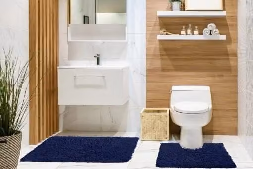 New Edge Blinds Tumble Twist Collection 2-Piece Blue Pure Cotton Bath Mat and WC Pedestal Mat Set, W: 50 cm, L: 80 cm