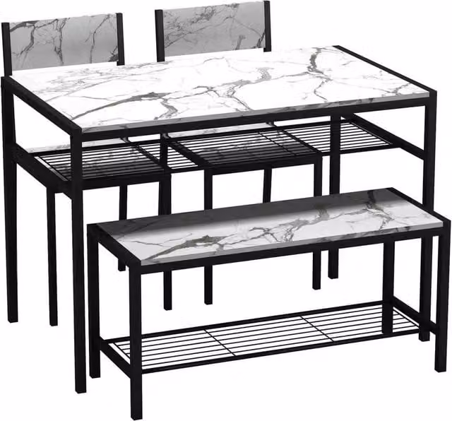 EONLION 4 Piece Modern Dining Set with Marble Top and White Metal Frame – 1