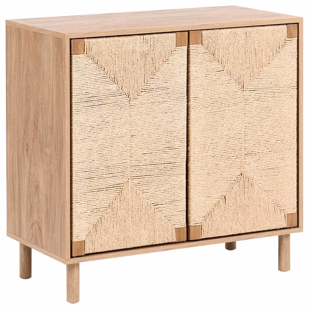 Wyld and Coco 2-Door Boho Sideboard in Light Brown with Paper Rope Front – 2
