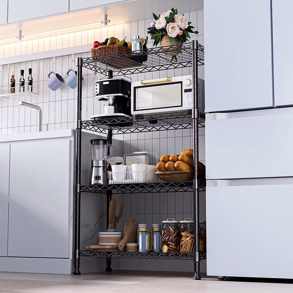KORVIXA 2 Piece Set of 4 Tier Adjustable Metal Wire Shelving Units in Black – 2