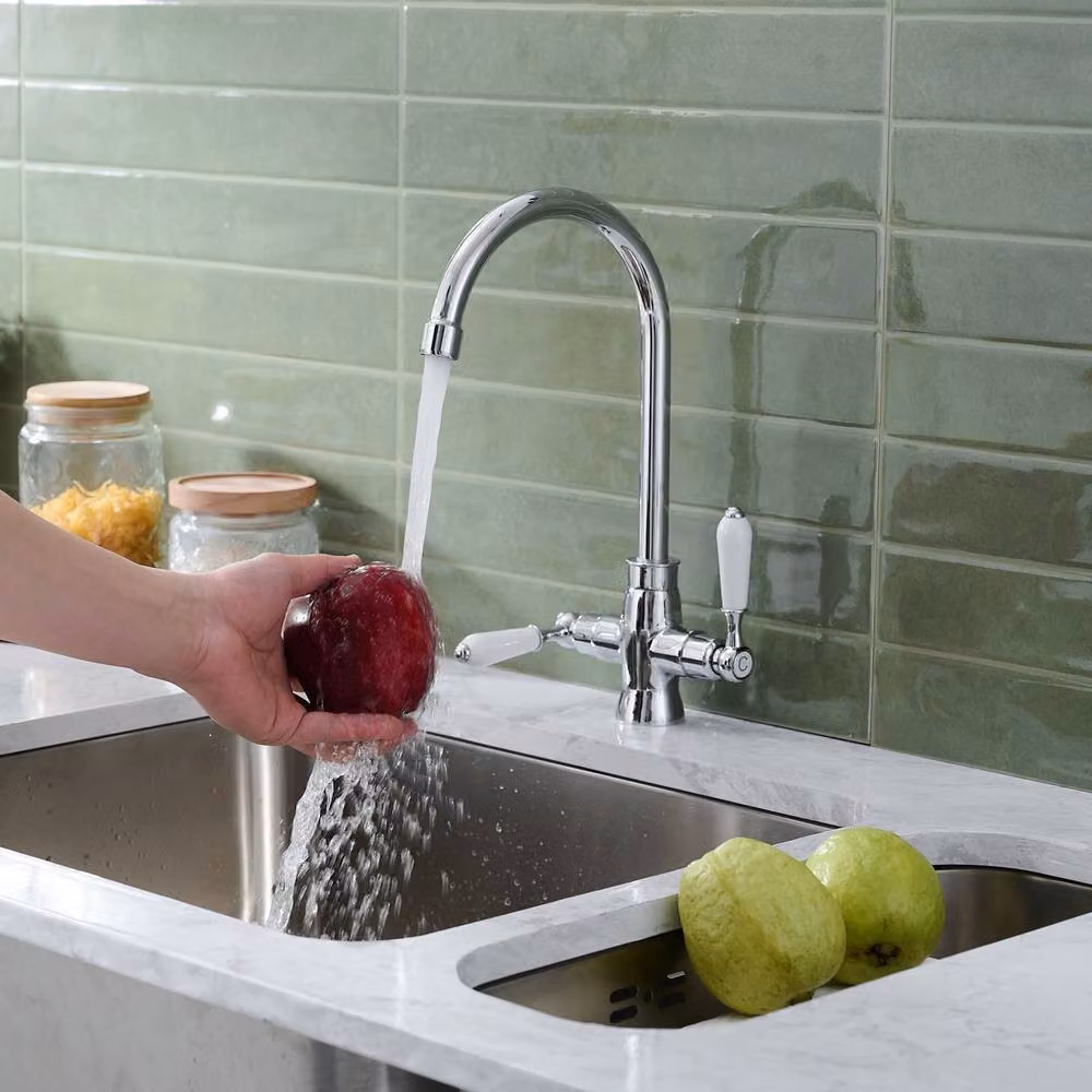 Heable Chrome Victorian Dual-Lever Ceramic Kitchen Mixer Tap in Silver – 2