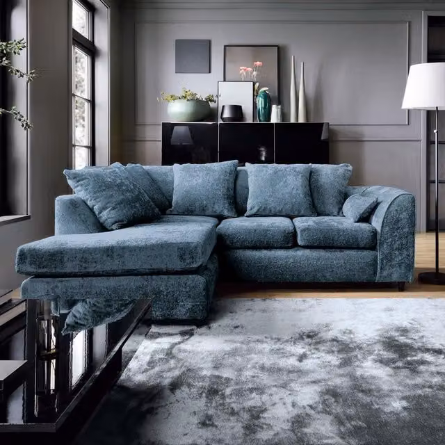 Abakus Direct Harriet Left Facing Corner Sofa in Dark Blue Crushed Chenille – 1