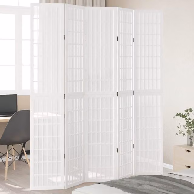 Berkfield Home 5-Panel Room Divider in White Solid Paulownia Wood