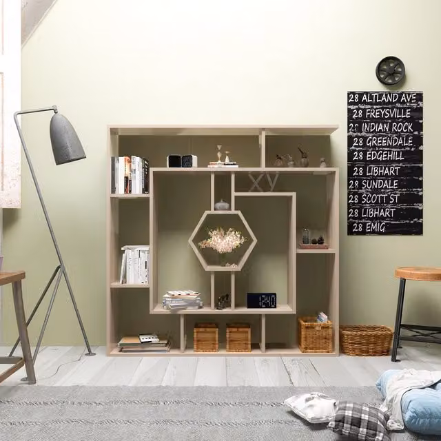 Labrina Cordoba Modern Wall Mounted Wooden Bookshelf in Brown and Beige, H 134.0 x W 31.8 x D 23.0 cm