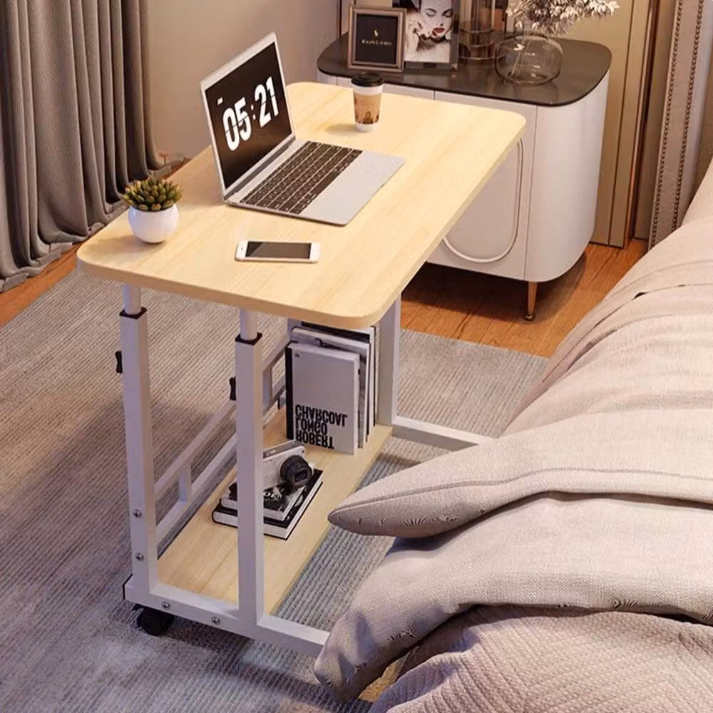 KORVIXA Height Adjustable Bedside Laptop Table with Castors in Beige, W/D: 100 x 100 cm – 2