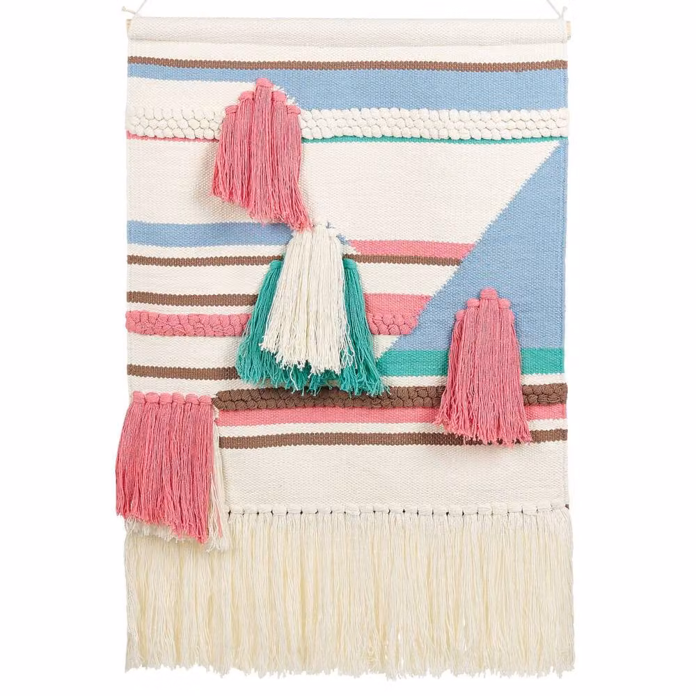 Wyld and Coco Boho Geometric Multicolour Cotton Wall Hanging with Tassels in Beige, W/D/H: 90 x 60 x 1 cm – 2
