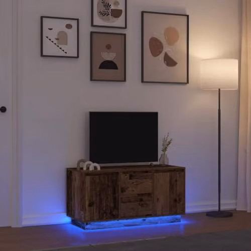 vidaXL Modern TV Cabinet in Brown Oak with Integrated LED Lighting, 2 Doors and Media Compartments, W/D/H: 100 x 41 x 50 cm – 2
