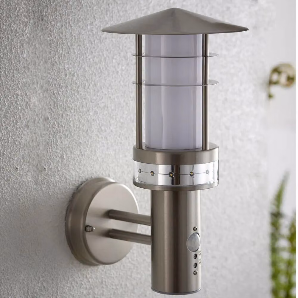 Loops Silver Stainless Steel LED Outdoor Wall Lantern with PIR Motion and Dusk Sensor, IP44 Rated, H: 33.5 cm x W: 21.5 cm x D: 17.0 cm – 2