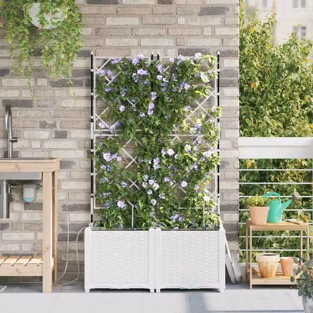 Berkfield Home Garden Planter Set with Water Irrigation System, 2 Pieces, White – 1