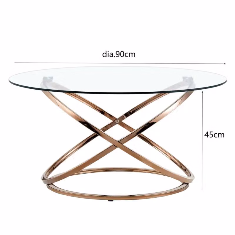 Comfy Living Ltd Round Abstract Tempered Glass Coffee Table with Gold Chrome Effect Metal Base – 2