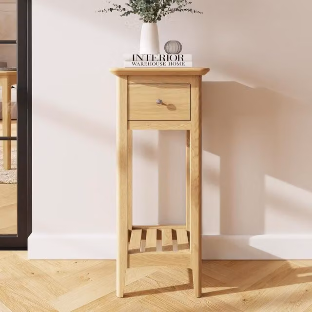 FWStyle Ready Assembled Natural Ash Wooden 1 Drawer Telephone Table in Brown – 1