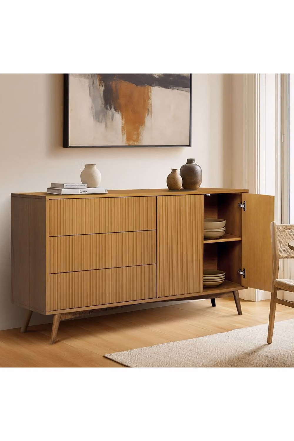 Teamson Home Tremolo Acacia Wood Sideboard in Sand and Brown, W: 140 cm, D: 45.72 cm, H: 81.28 cm – 3