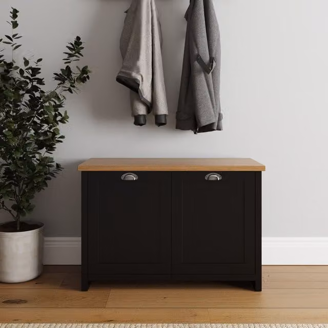 GFW Lancaster Modern 2 Door Black Lacquered Wood Shoe Storage Cabinet – 2