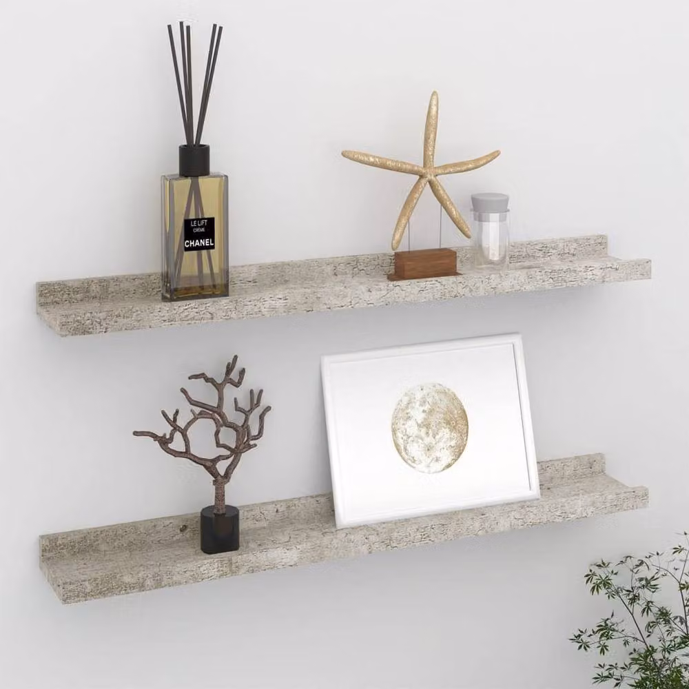 Berkfield Home Wall Mounted Shelves, 2 Pack, Grey, W: 60 cm, D: 9 cm, H: 3 cm – 2