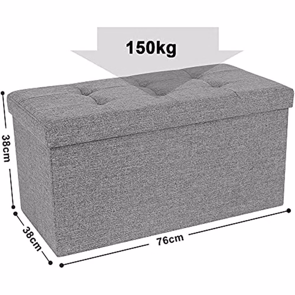 FORGEVIO Light Grey Folding Storage Ottoman, W: 76 cm, D: 38 cm, H: 38 cm – 2