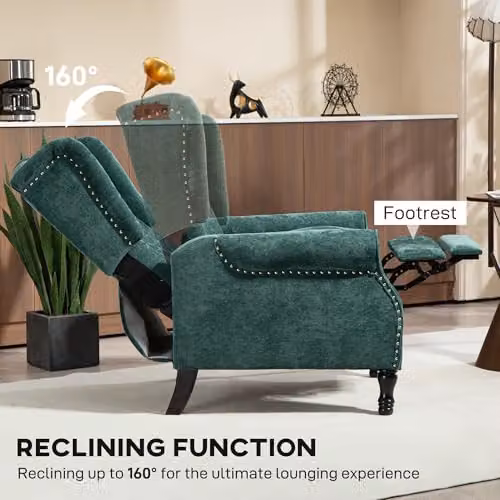 HOMCOM Vintage Recliner Armchair in Green with Solid Wood Frame – 4
