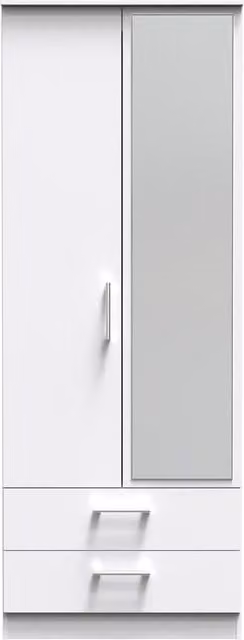 Ready Assembled 2 U Cornwall Tall White 2 Door Mirrored Wardrobe with 2 Drawers