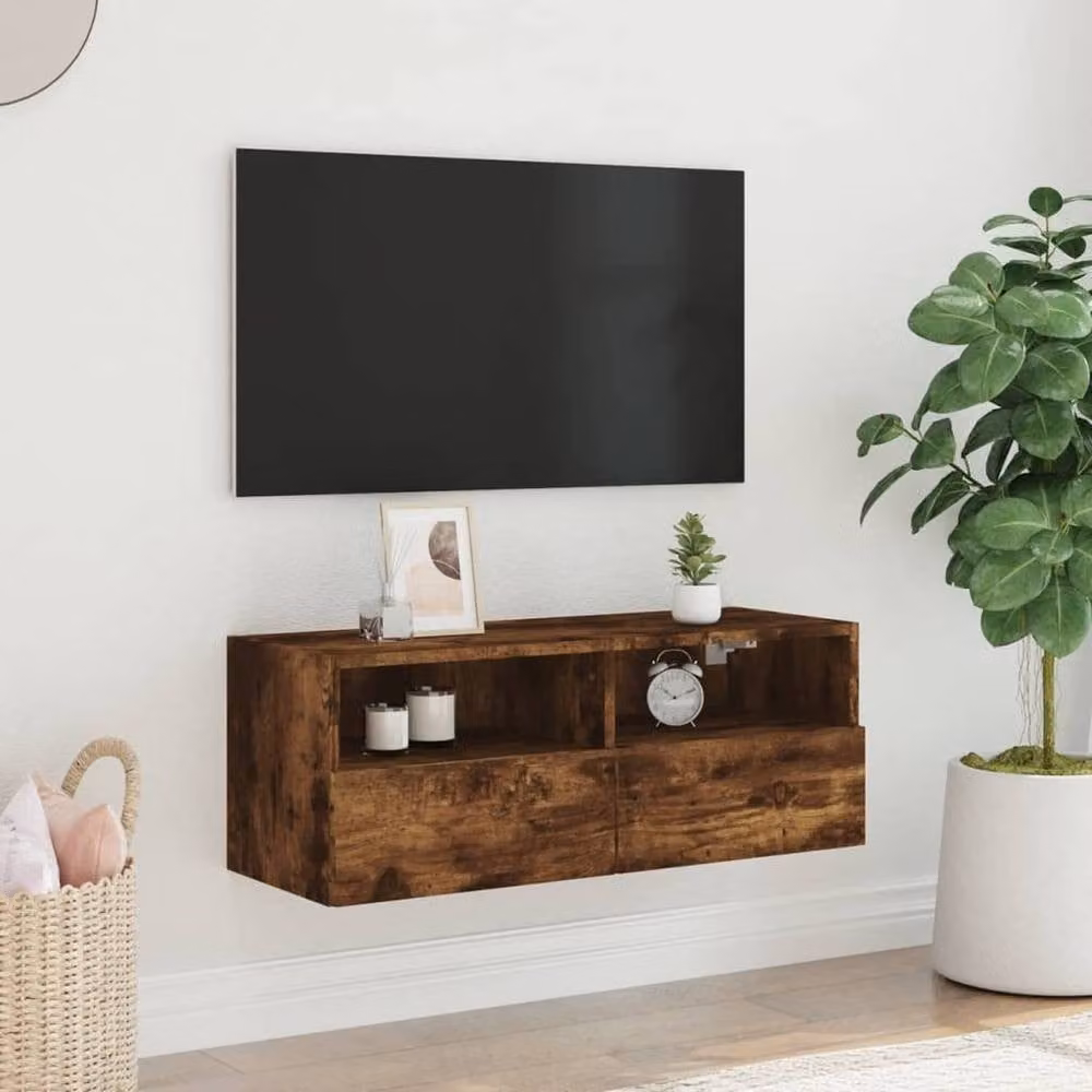 Berkfield Home Smoked Oak TV Wall Cabinet in Brown, W: 80 cm, D: 30 cm, H: 30 cm – 3