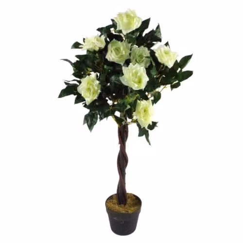 Artificial Cream Rose Tree with Twisted Vine Detail in White and Beige, Height: 90 cm – 1