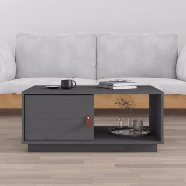Berkfield Home Grey Rustic Solid Wood Pine Coffee Table W: 80 cm, D: 50 cm, H: 35.5 cm