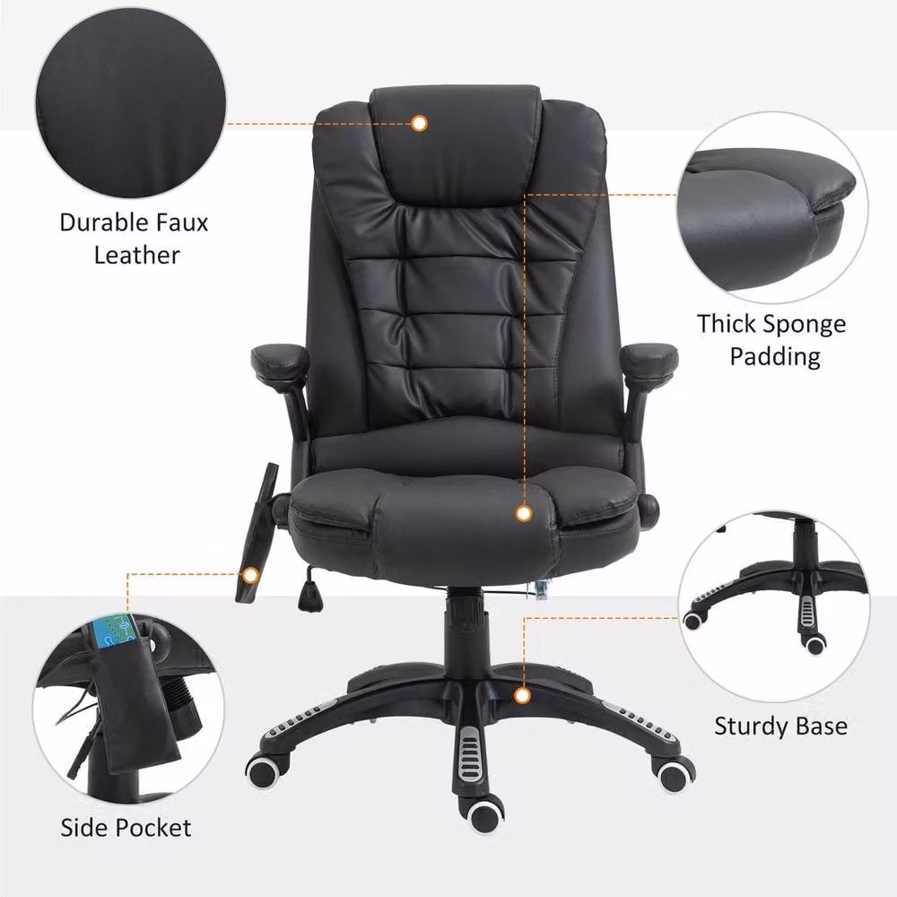 NESTLUNE Heated and Vibrating Massage Office Chair in Black with Synthetic Leather and Headrest – 4