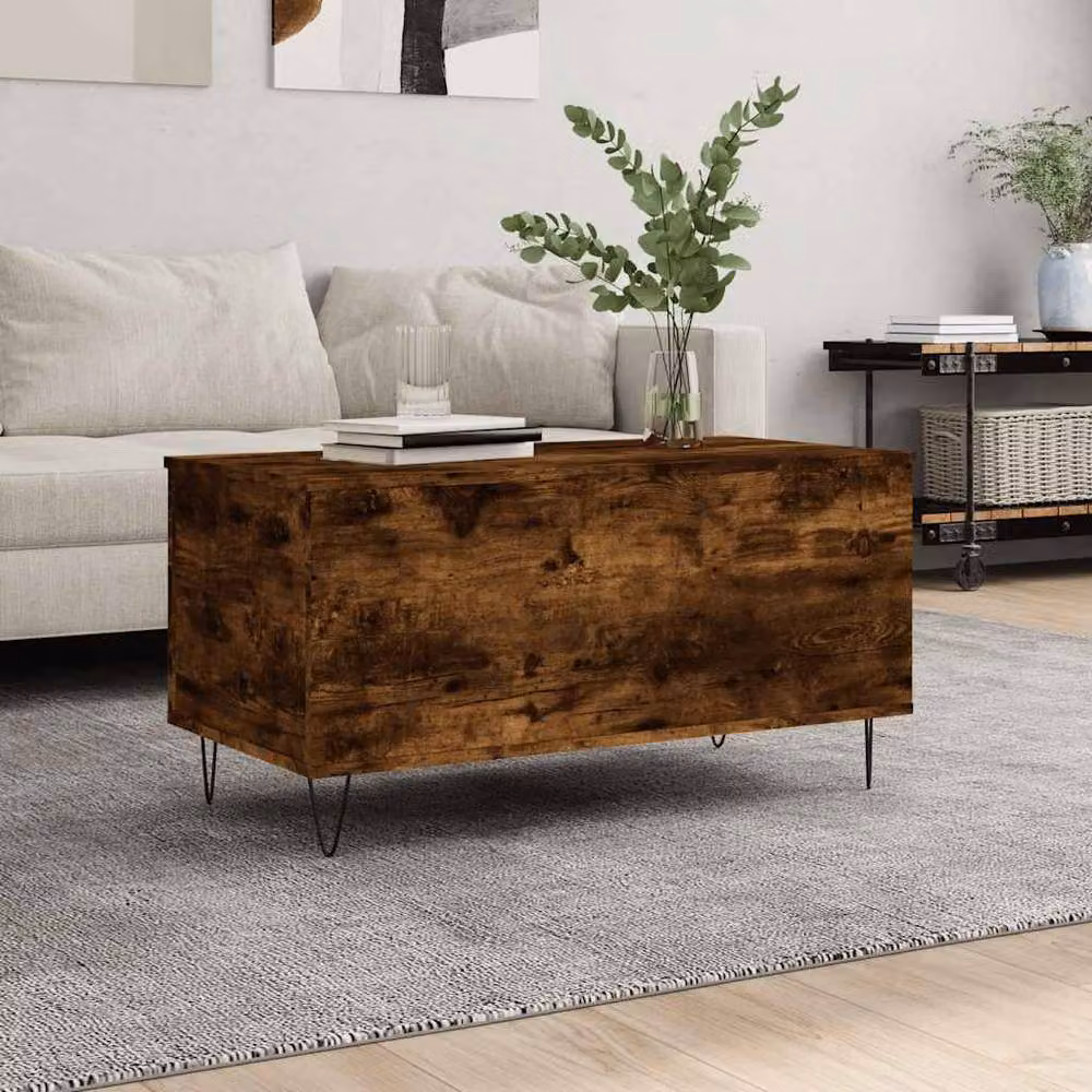 Berkfield Home Modern Smoked Oak Coffee Table in Brown with Lift Mechanism, W: 90 cm, D: 44.5 cm, H: 45 cm – 2