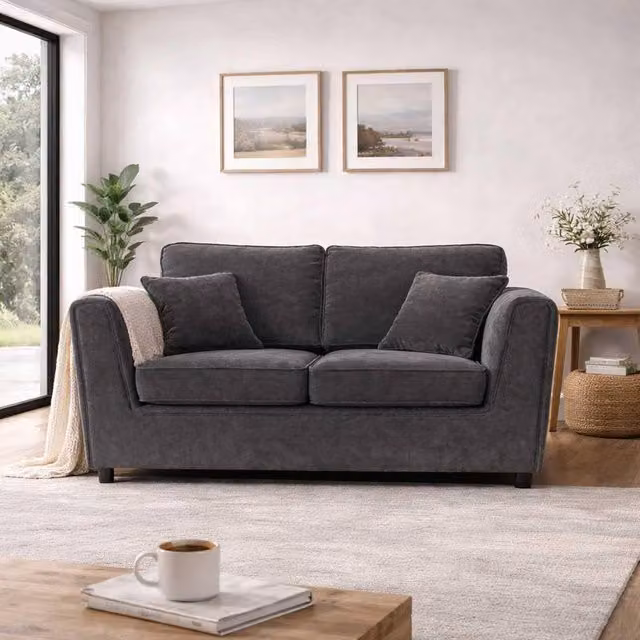 Furnishings For Less UK Ascot 2 Seater Sofa in Charcoal Chenille Fabric with Scatter Cushions – 1