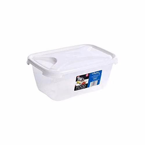 Wham Rectangular Food Box with White Snap Lid, 1.2 l, Transparent and White