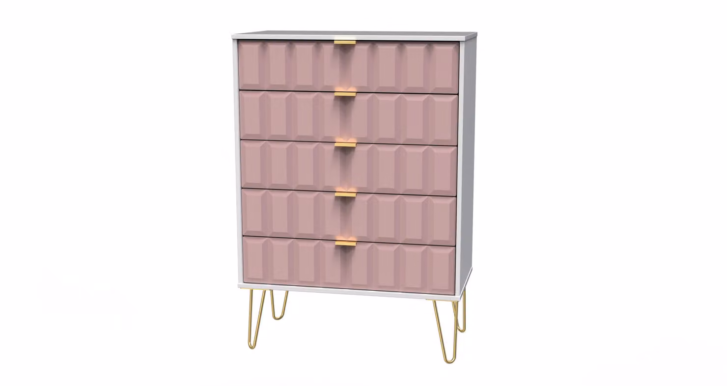 Ready Assembled 2 U Metro 5 Drawer Chest in Dusty Pink and Gold – 2