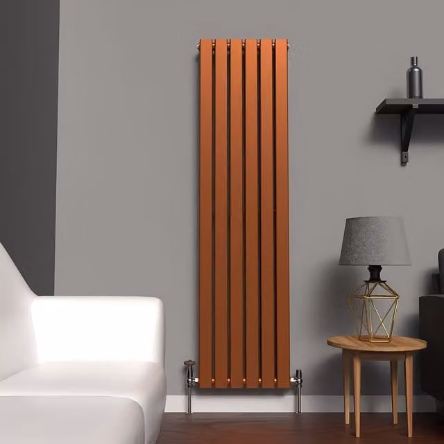 Lux Heat Flat Vertical Steel Radiator in Bronze and Orange, H: 160 cm, W: 42 cm