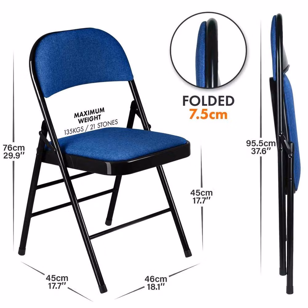 Kelvenix Navy Blue Folding Chairs with Padded Fabric Seats and Metal Frame – 2
