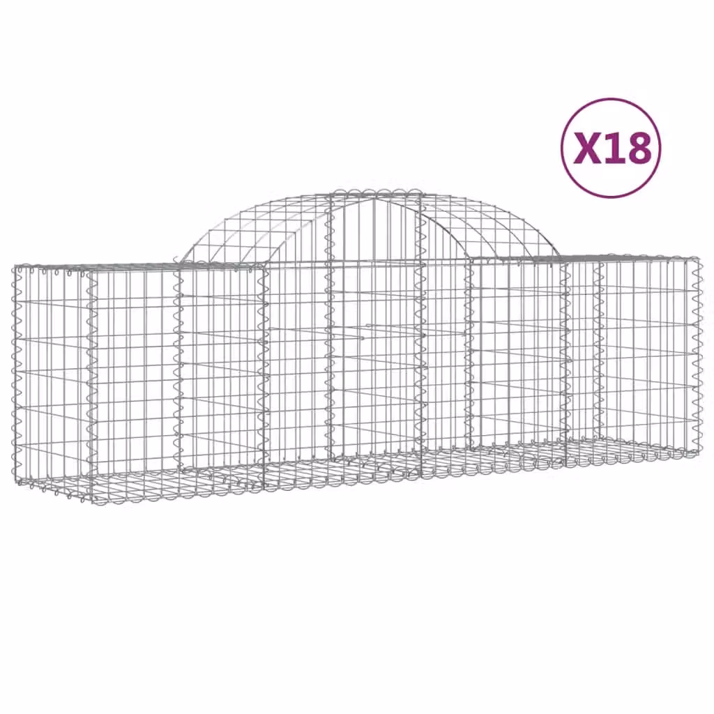 Berkfield Home Arched Gabion Baskets, 18 Piece Set, Silver Galvanised Steel, W: 200 cm, D: 50 cm, H: 60-80 cm – 2