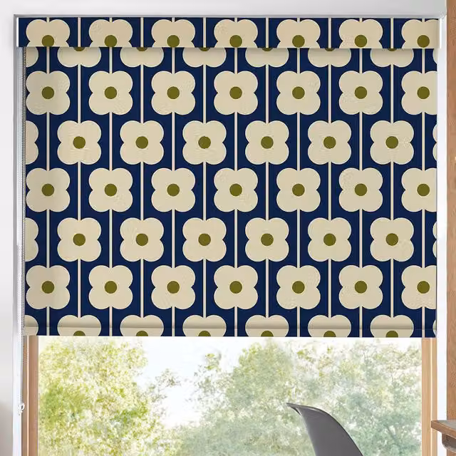 Orla Kiely Abacus Flower Navy Blue Blackout Made To Measure Roller Blind