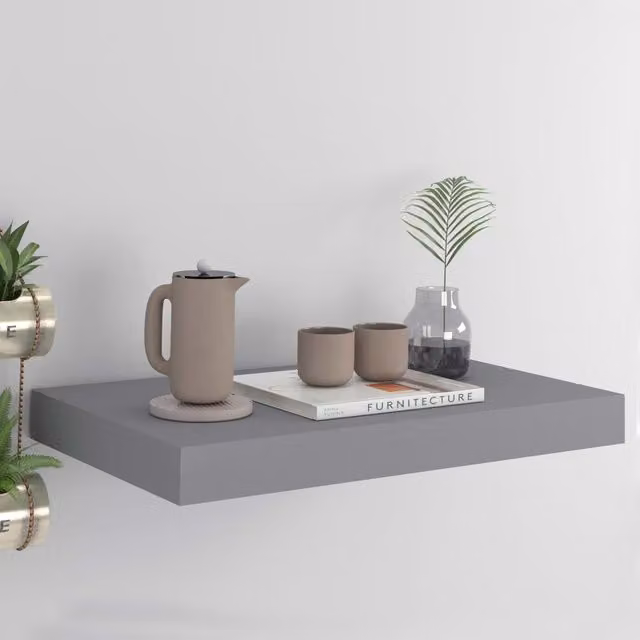 Berkfield Home Grey Floating Wall Shelf, W: 40 cm, D: 23 cm, H: 3.8 cm