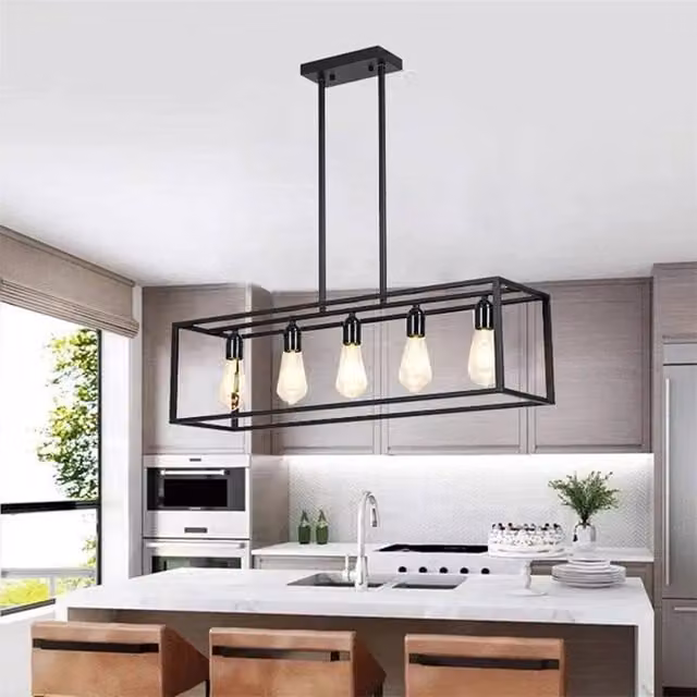 EONLION Black 5-Light Industrial Metal Linear Chandelier Suspended Lighting – 1