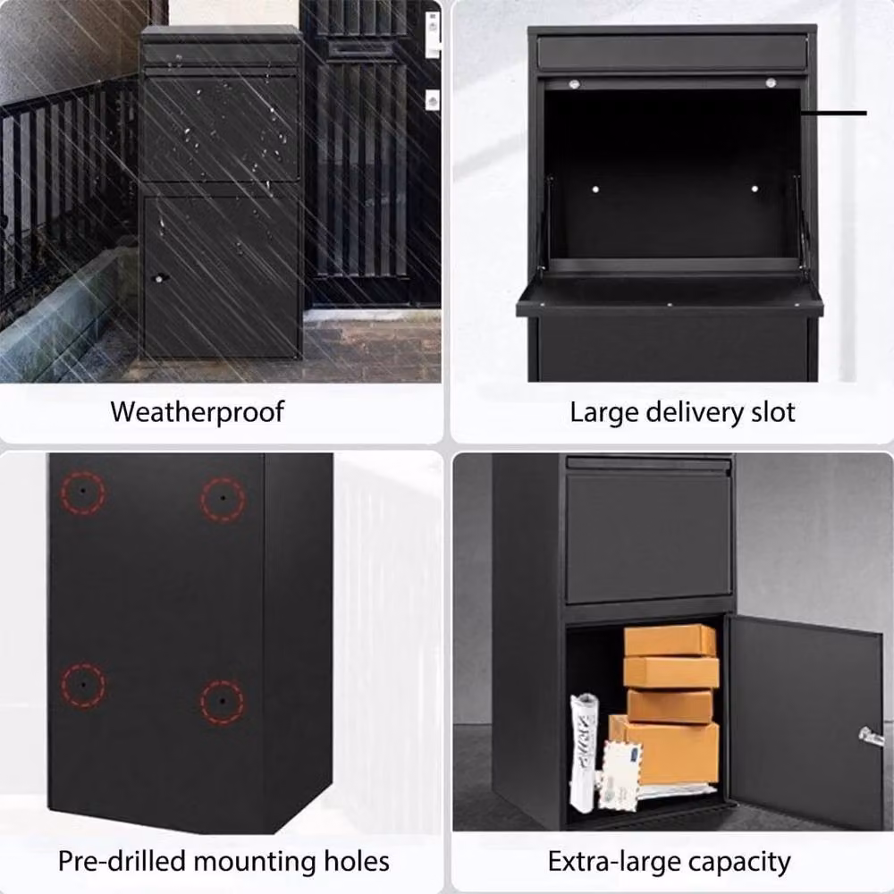 FLAVORA Extra Large Lockable Metal Parcel Delivery Box in Black – 5
