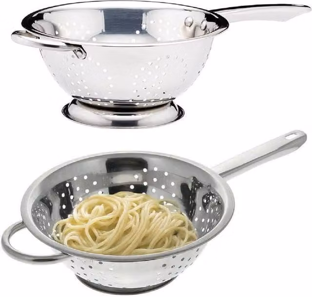BARGAINS-GALORE Stainless Steel Round Colander with Long Handle in Silver, 20 cm – 1
