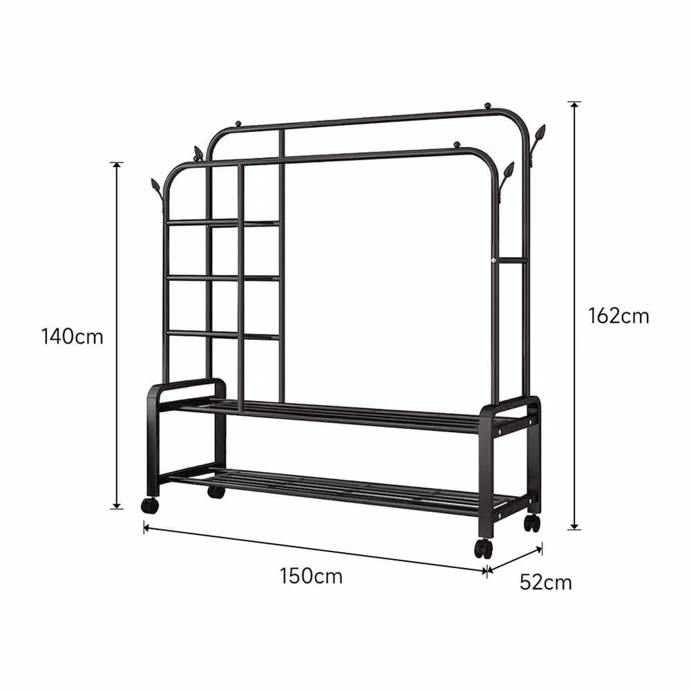 KORVIXA Heavy Duty Double Rail Clothes Garment Hanging Rack in Matt Black, Width: 90 cm – 2