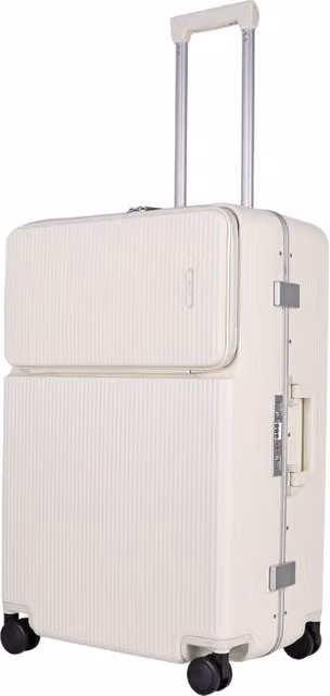 JLY Large 26 Inch Hard Shell Checked Suitcase with Built-in Cupholder and TSA Lock, White