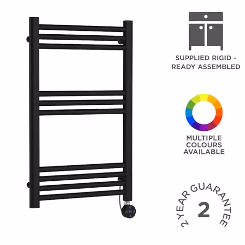 nuie MTY459 Modern Wall Hung Round Electric Flat Panel Heated Towel Rail, Matt Black, H 800 x W 500 mm – 2