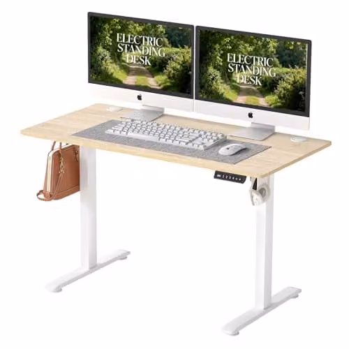 Levede Electric Height Adjustable Standing Desk with 4 Memory Smart Panel and Splice Board in Natural Wood Brown, W: 120 cm, D: 60 cm