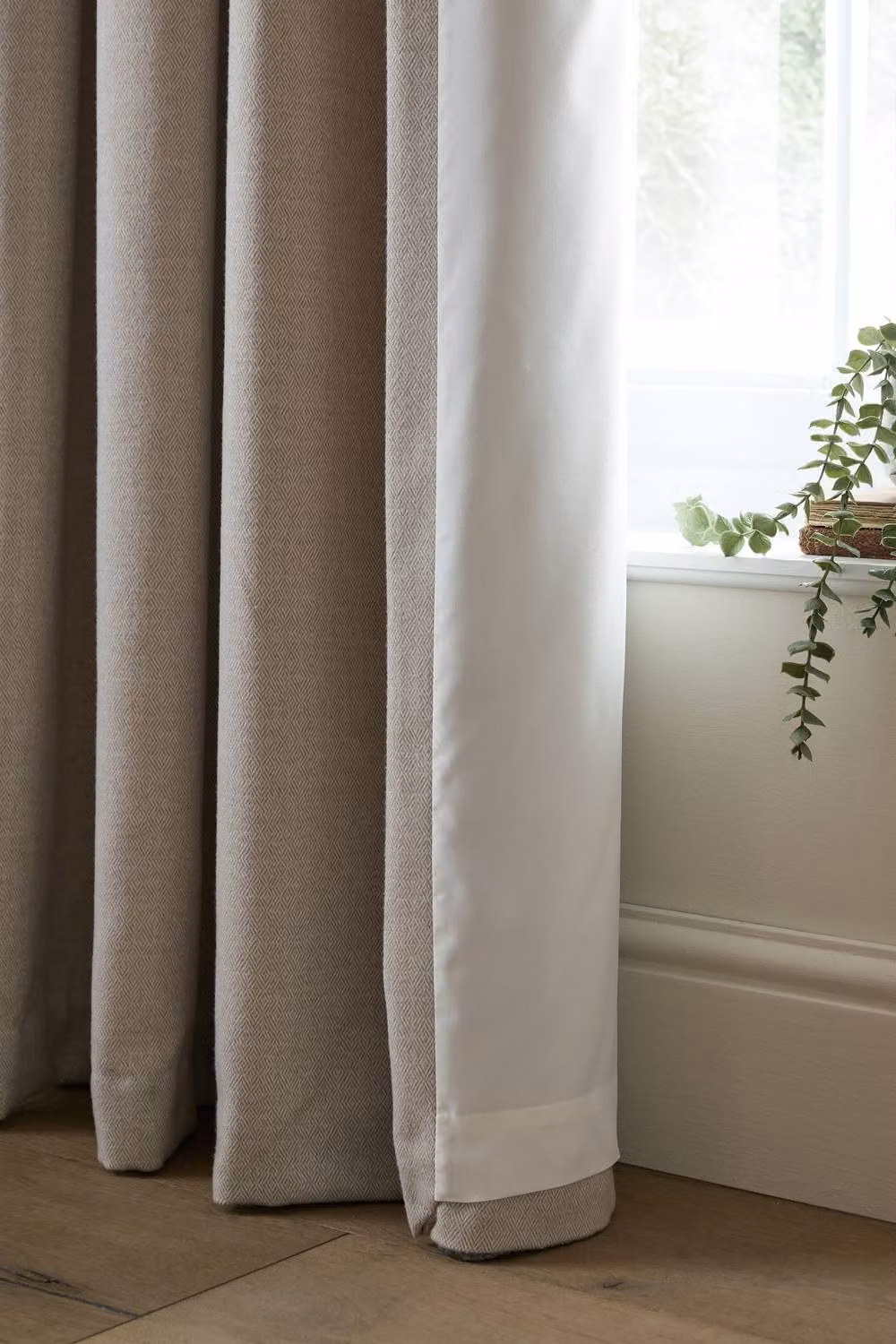 Catherine Lansfield Brushed Texture Ruffle Top Lined Pencil Pleat Curtains in Beige, Width: 168 cm, Drop: 229 cm – 2