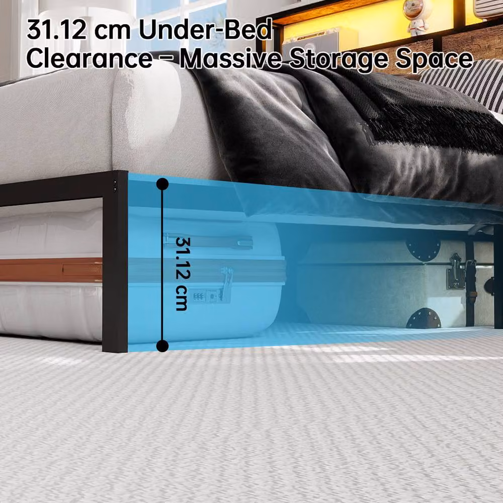 STILVORA Single Metal Bed Frame with LED and Storage Headboard in Black, W/D/H: 90 x 190 x 111.3 cm – 4