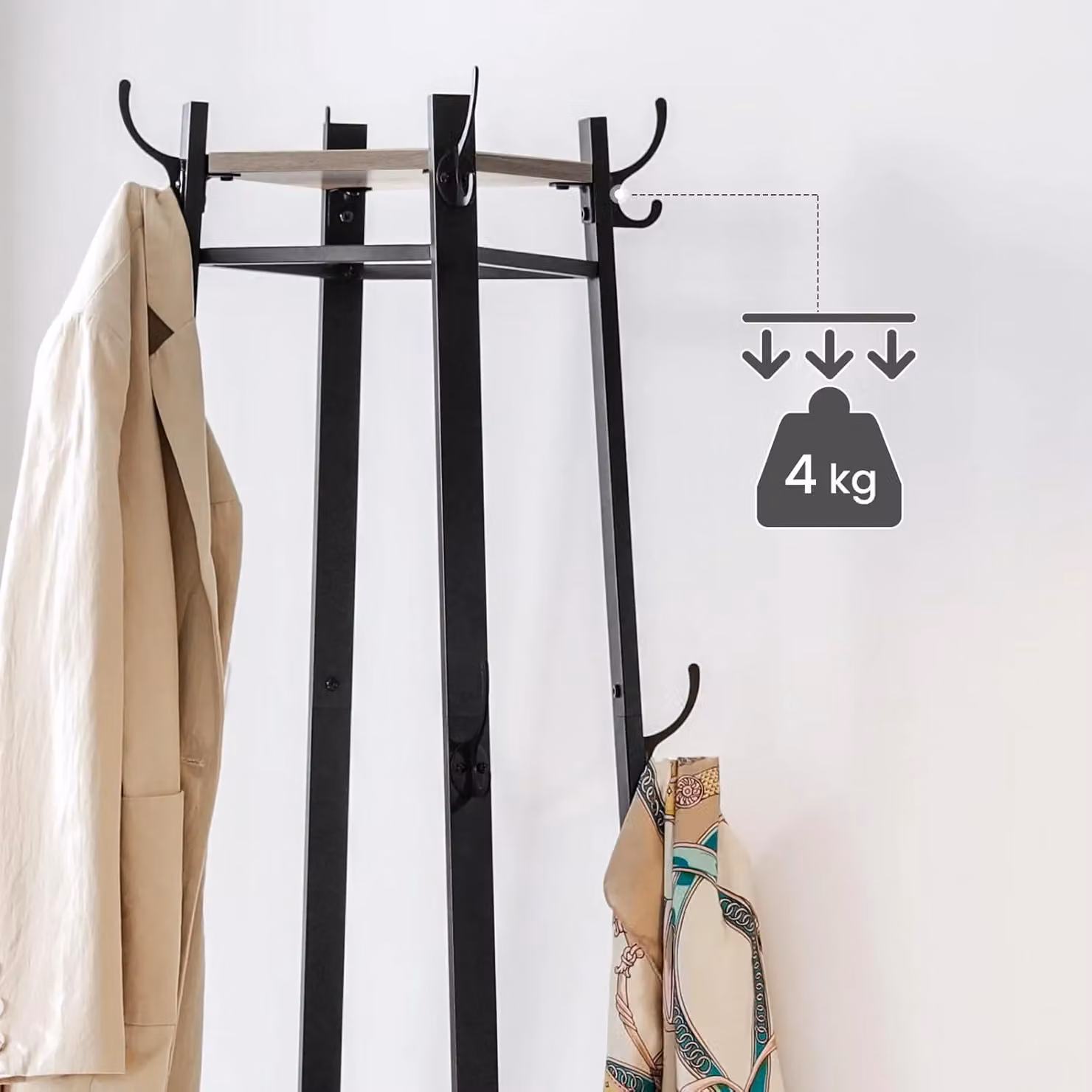 VASAGLE Industrial Coat Stand with 3 Shelves and Hooks in Fawn – 4