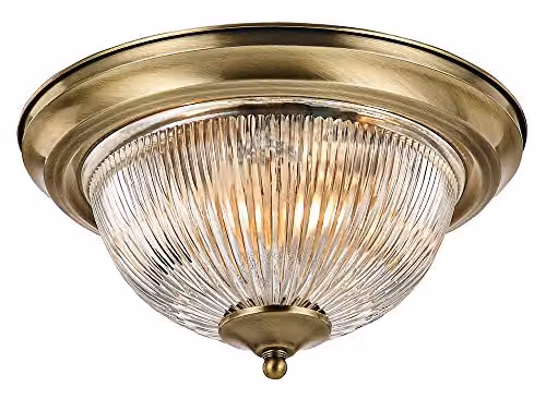 Happy Homewares Antique Brass IP44 Round Bathroom Ceiling Light Fitting with Transparent Glass Shade
