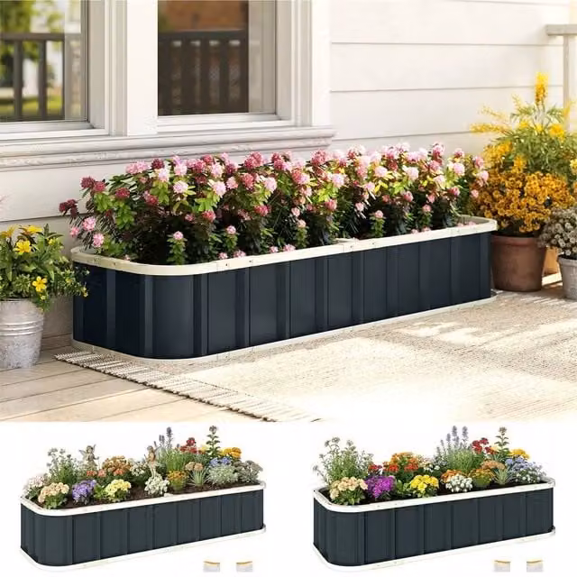 NESTLUNE Grey Metal Raised Garden Bed Planter Box, W/D/H: 152.4 x 60.96 x 30.48 cm – 1