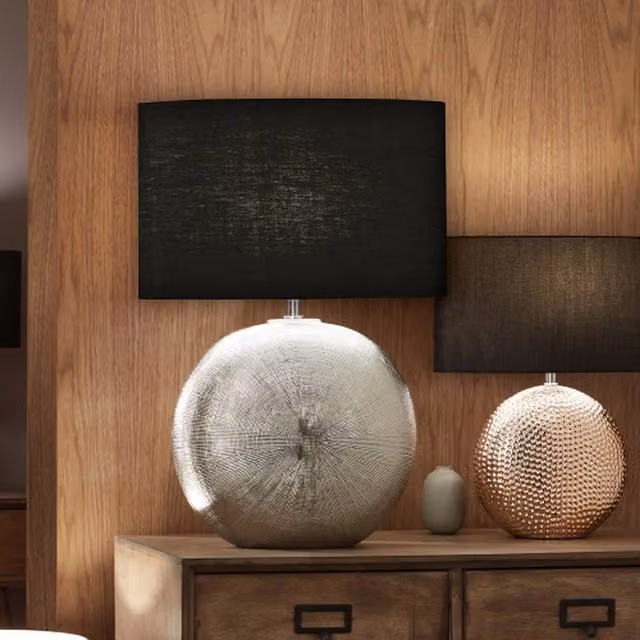 Pacific Lifestyle Silver Textured Ceramic Table Lamp with Black Fabric Lampshade