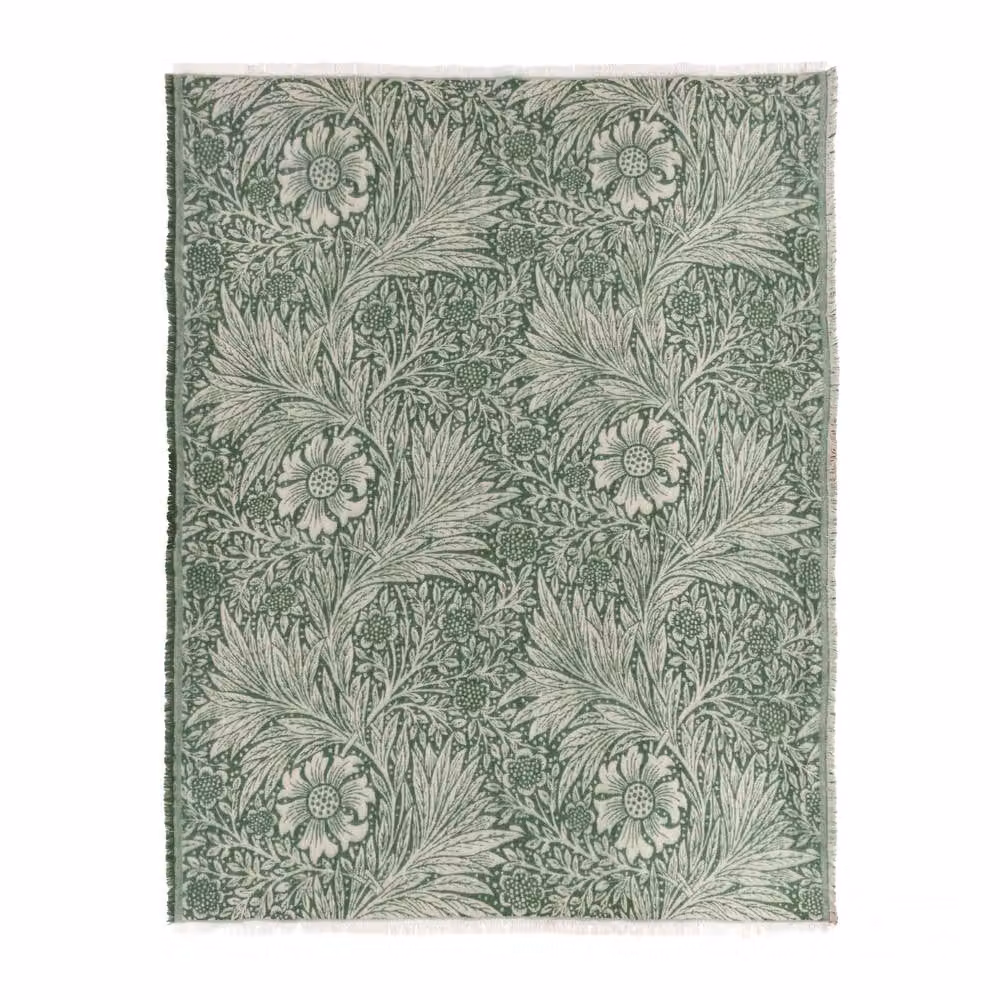 Morris & Co. Marigold Jacquard Throw with Fringes, Green, W: 130 cm, L: 170 cm – 2