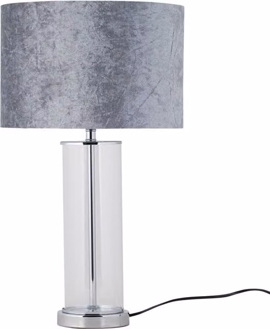 First Choice Lighting Aura Chrome Table Lamp with Grey Crushed Velvet Shade