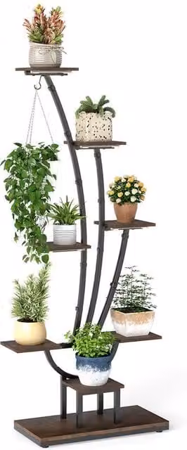 Gymax Metal Corner Indoor Plant Stand with Integrated Grow Lights in Sand Matt Finish, Height: 155 cm